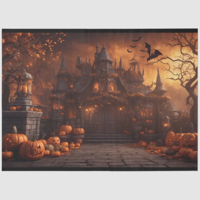 Gothic Spooky Halloween House Beängstigendes Herre Seidenpapier (Vorderseite)