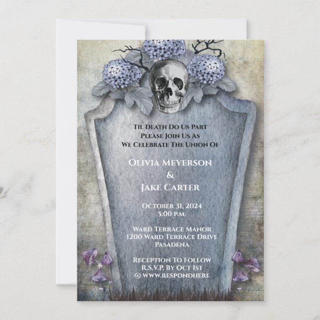 Gothic Spooky Skeleton Halloween Hochzeit Einladung (Vorderseite)