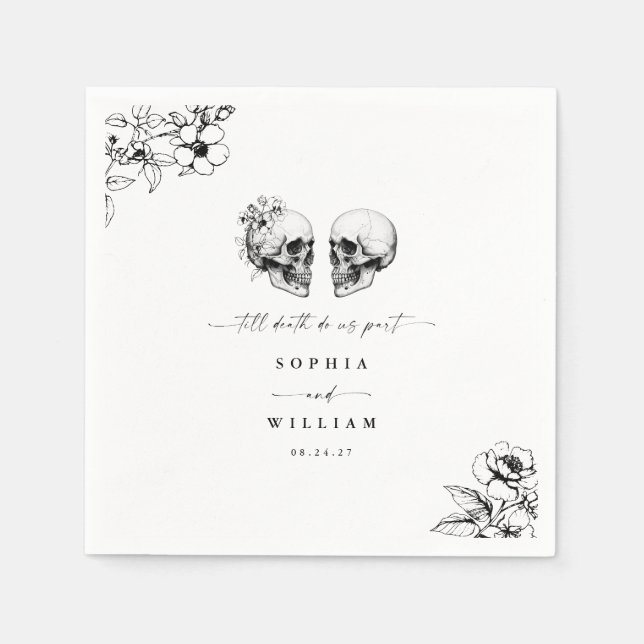 Gothic Spooky Skull Til Tod tun uns Teil Hochzeit Serviette (Vorderseite)