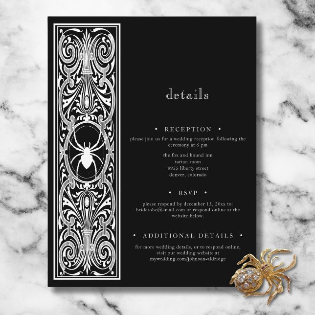 Gothic Spooky Spider Schwarz-weiße Hochzeit Begleitkarte (Gothic Spooky Spider Black White Wedding Enclosure Card)