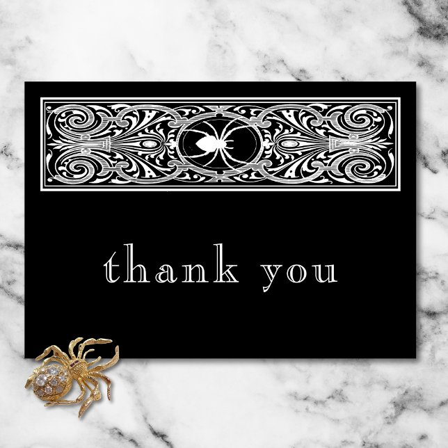 Gothic Spooky Spider Schwarz-weiße Hochzeit Dankeskarte (Gothic Spooky Spider Black White Wedding Thank You Card)