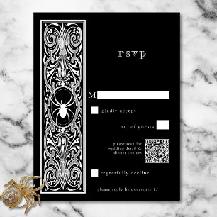 Gothic Spooky Spider Schwarz-weißer Hochzeitcode Q RSVP Karte