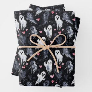 Gothic Spooky Valentine Gespenster mit Herz Geschenkpapier Set