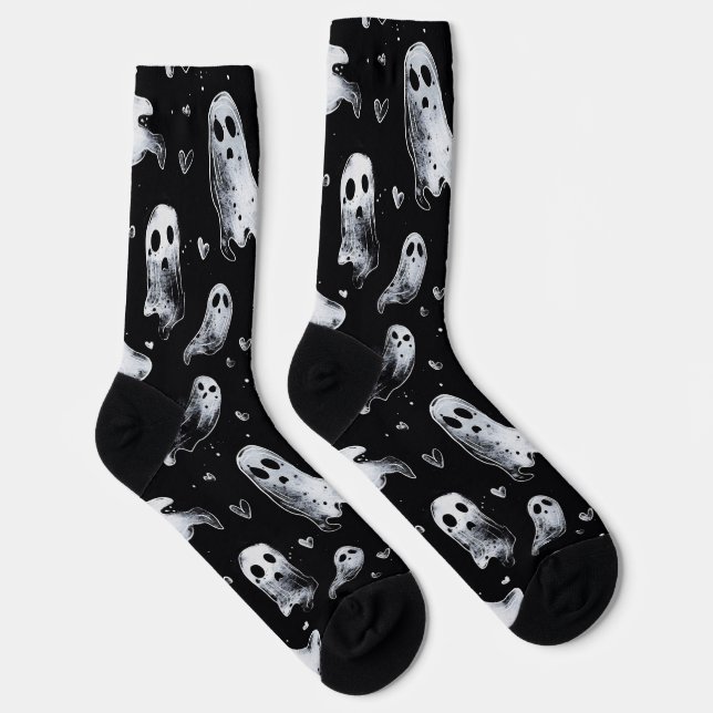 Gothic Spooky Valentine Gespenster mit Herz Socken (Rechts)