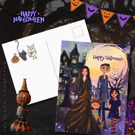 Gothic Spuk House Family Halloween Postcard Feiertagspostkarte
