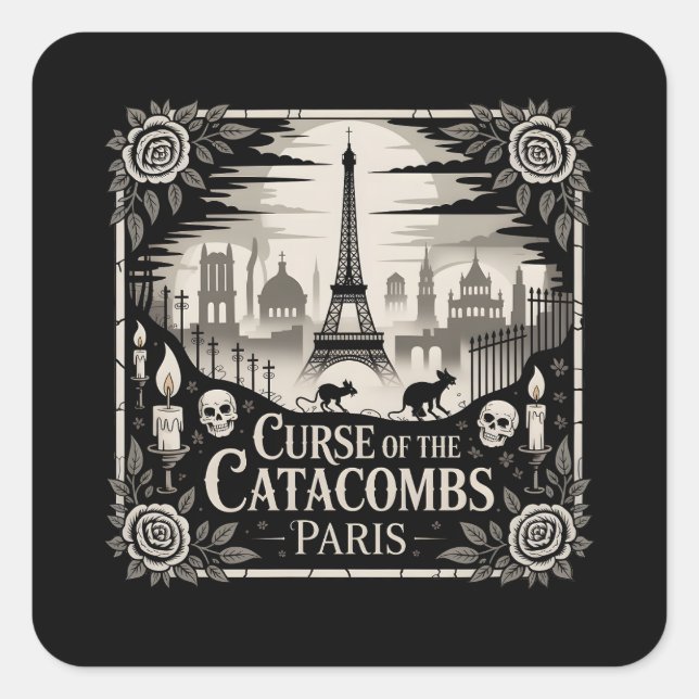 Gothic Spuk Skyline Paris Halloween Design Quadratischer Aufkleber (Vorderseite)