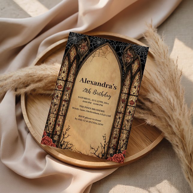 Gothic Stained Arch Rose Birthday Einladung (Von Creator hochgeladen)