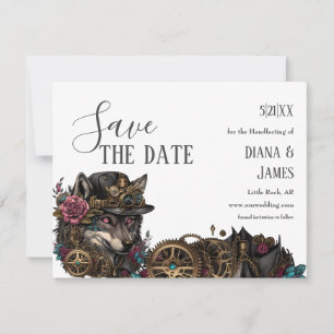 Gothic Steampumk Wolf Pink Floral Handfasting Save The Date