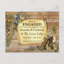 Gothic - Steampunk auf Holz-Verlobung Einladungspostkarte