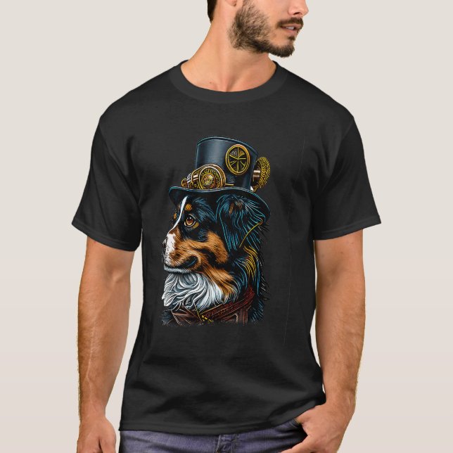 Gothic Steampunk aussie mini Australian Shepherd T-Shirt (Vorderseite)