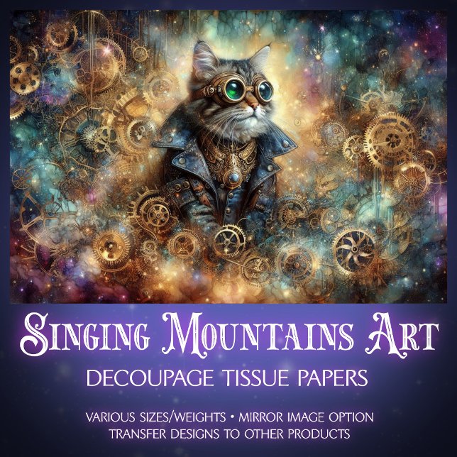 Gothic Steampunk Cat Celestial Voyage Decoupage Seidenpapier (Von Creator hochgeladen)