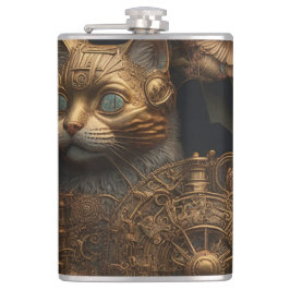 Gothic Steampunk Gold Cat Flachmann