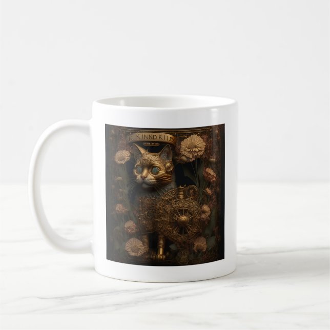 Gothic Steampunk Gold Cat Kaffeetasse (Links)