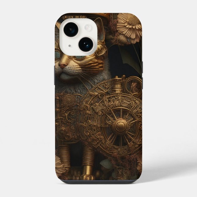 Gothic Steampunk Goldkatze iPhone Hülle (Rückseite)