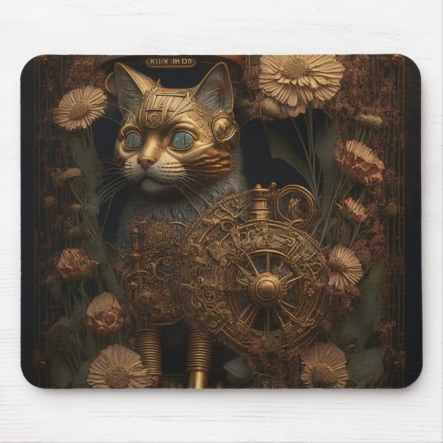Gothic Steampunk Goldkatze Mousepad (Vorne)