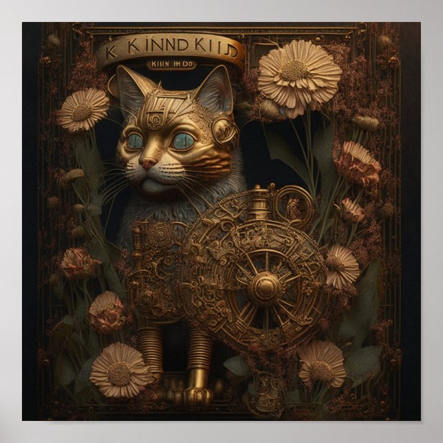 Gothic Steampunk Goldkatze Poster (Vorne)