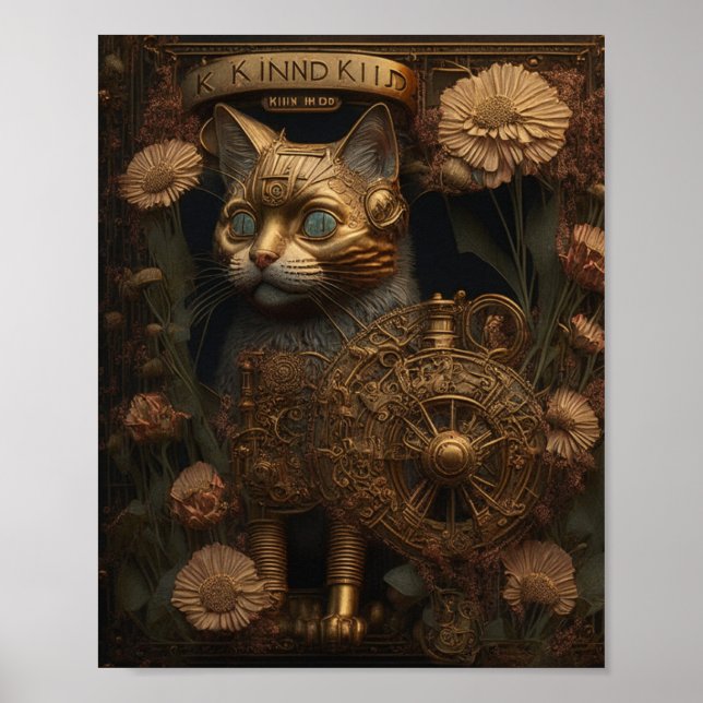 Gothic Steampunk Goldkatze Poster (Vorne)