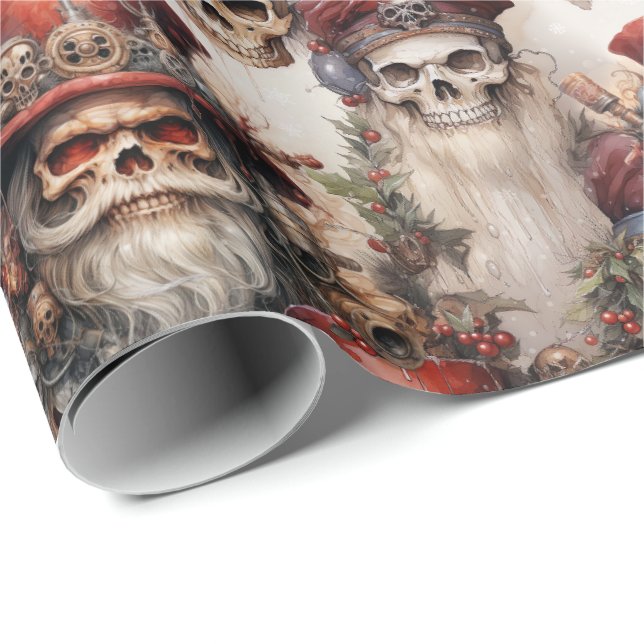 Gothic Steampunk Santa Skulls Weihnachten Geschenkpapier (Rolleneckpunkt)