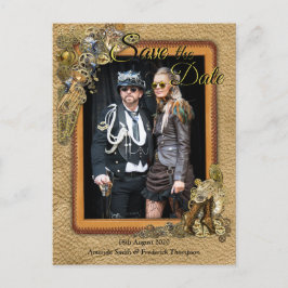 Gothic - Steampunk Save the Date auf Leder Ankündigungspostkarte
