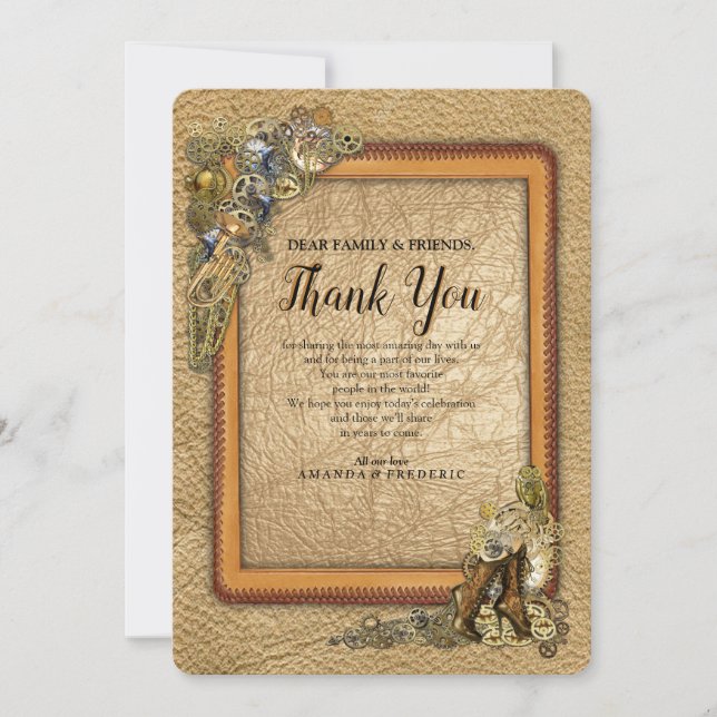 Gothic - Steampunk-Skulpturen auf Leder Vielen Dan Einladung (Vorderseite)