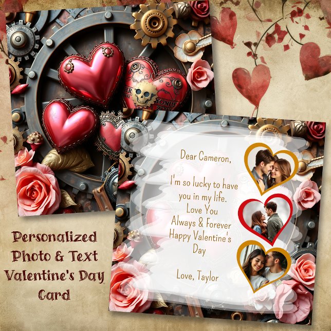Gothic Steampunk Valentine's Day Foto Template Karte (Von Creator hochgeladen)