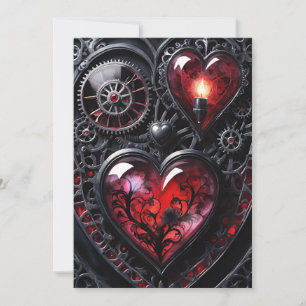 Gothic Steampunk Valentinstag Rot & Schwarz Zahnra Feiertagskarte
