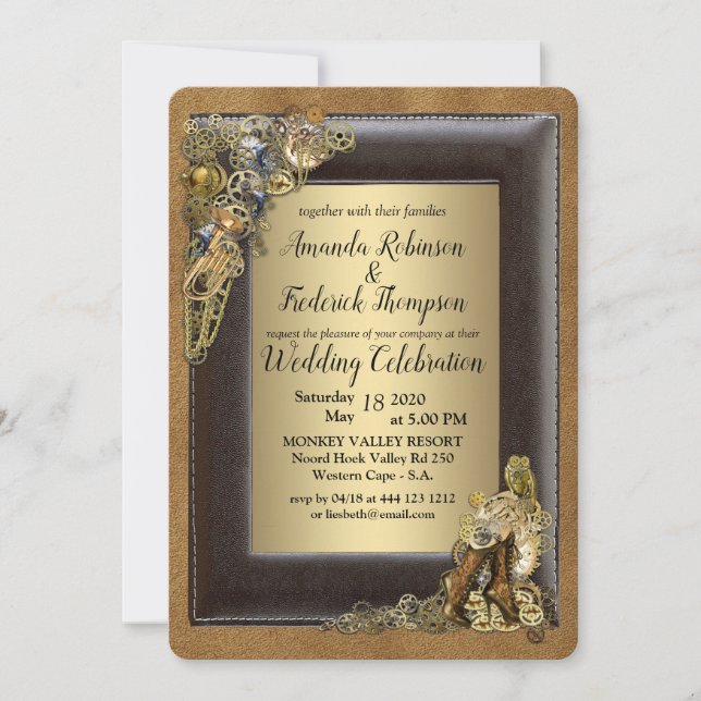 Gothic - Steampunk Wedding on Gold Einladung (Vorderseite)