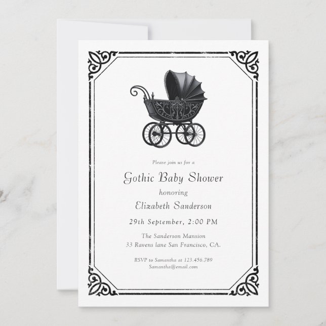  Gothic Stroller Baby Shower Invitation Einladung (Vorderseite)
