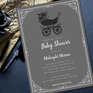 Gothic Stroller Bat Baby Shower Einladung