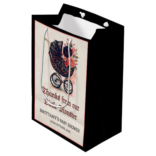 Gothic Stroller Halloween Baby Shower  Mittlere Geschenktüte (Vorderseite Schrägansicht)