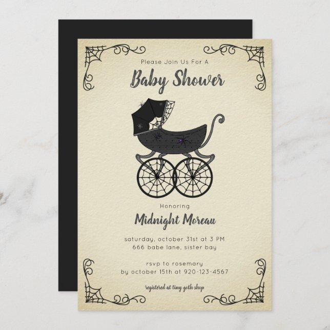 Gothic Stroller Spider Baby Shower Einladung (Vorne/Hinten)