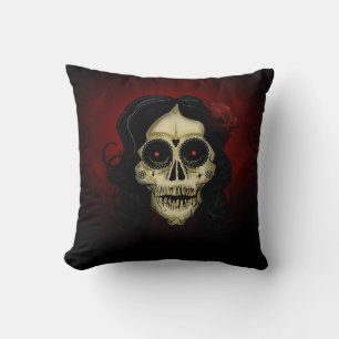 Gothic Sugar Skull Frau rote Rose Tag der Toten  Kissen