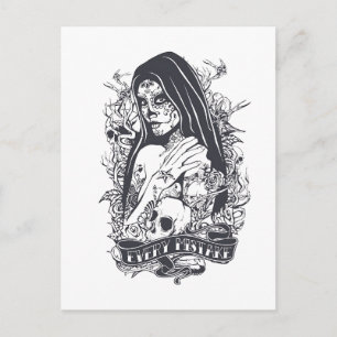 Gothic Sugar Skull Frau Tattoo Kunst Postkarte