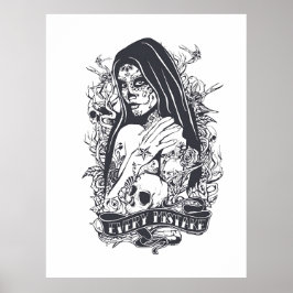 Gothic Sugar Skull Woman Tattoo Art Poster