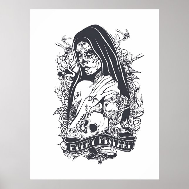 Gothic Sugar Skull Woman Tattoo Art Poster (Vorne)
