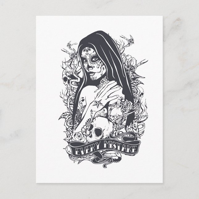 Gothic Sugar Skull Woman Tattoo Art Postkarte (Vorderseite)