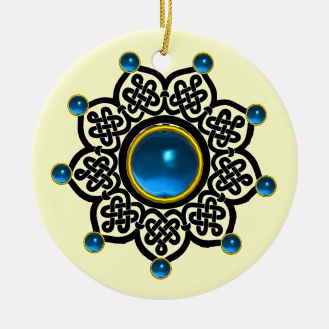 GOTHIC SUN Blue Sapphire, Red Ruby Gems Keramik Ornament (Vorne)