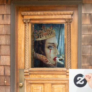 Gothic Surreal Unique Collage Sad Queen of Hearts Fensteraufkleber