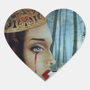 Gothic Surreal Unique Collage Sad Queen of Hearts Herz-Aufkleber