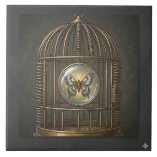 Gothic Surrealismus Schmetterling Vogelkäfig Fine  Fliese