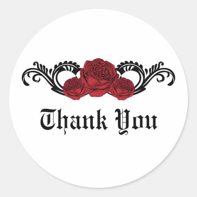 Gothic Swirl Rose Danke Stickers, Red Runder Aufkleber (Vorderseite)