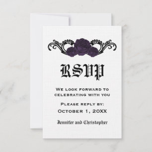 Gothic Swirl Rose Response Card, Lila RSVP Karte