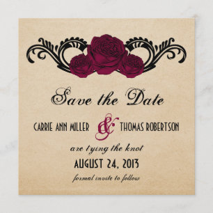 Gothic Swirl Rose Save the Date einladen, Fuchsia