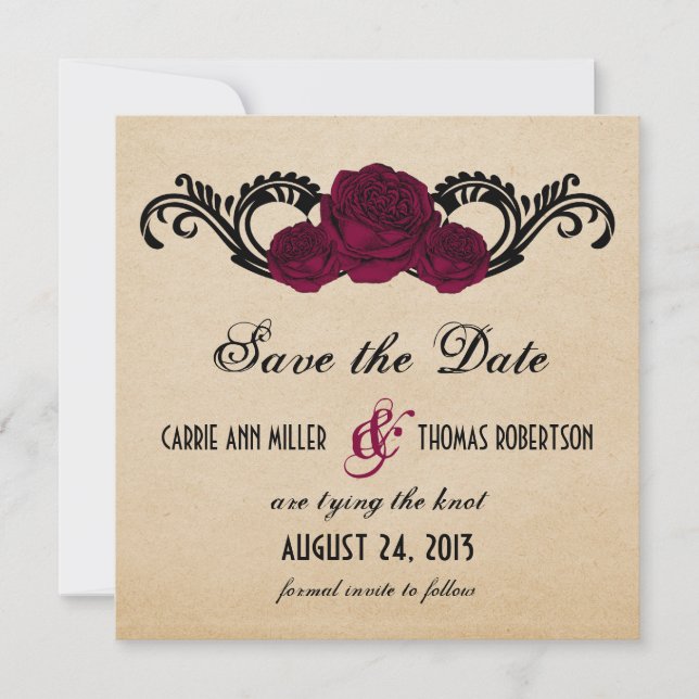 Gothic Swirl Rose Save the Date einladen, Fuchsia (Vorderseite)