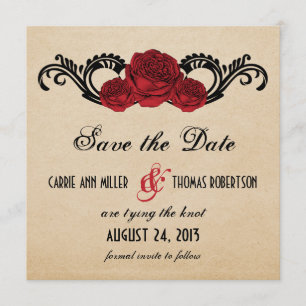 Gothic Swirl Rose Save the Date einladen, Rot