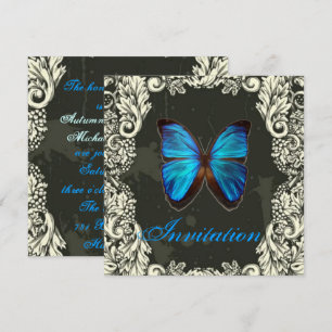 Gothic Swirls Blaue Schmetterling-Steampunk-Hochze Einladung