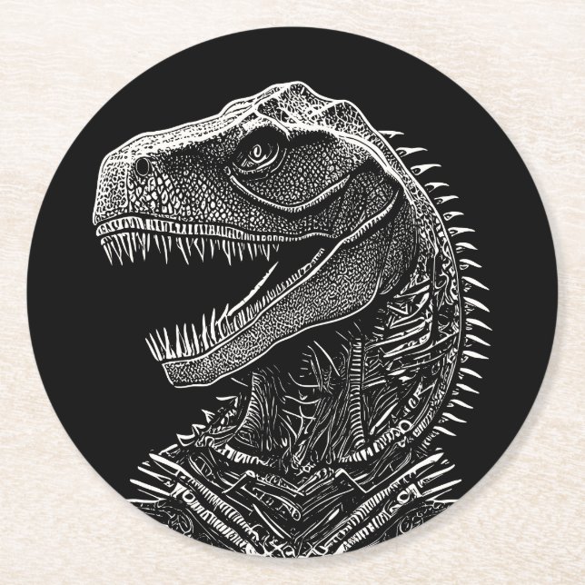 Gothic T-Rex Dinosaur Runder Pappuntersetzer (Vorderseite)