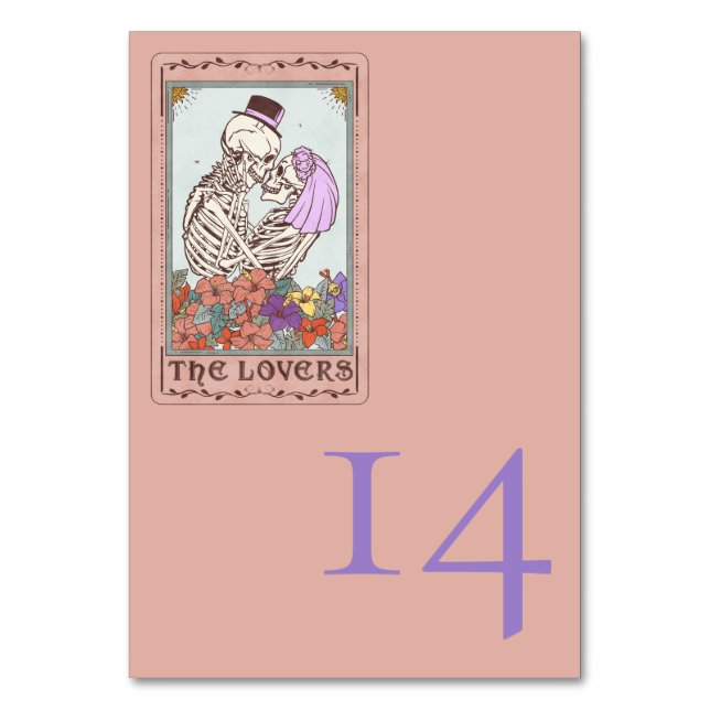 Gothic Tarot Card Lovers Wedding Tischnummer (Vorderseite)