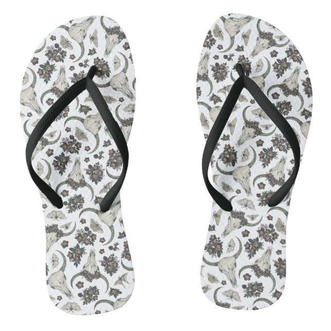 Gothic-Tierschädel mit Blumenmuster Flip Flops (Fußbett)