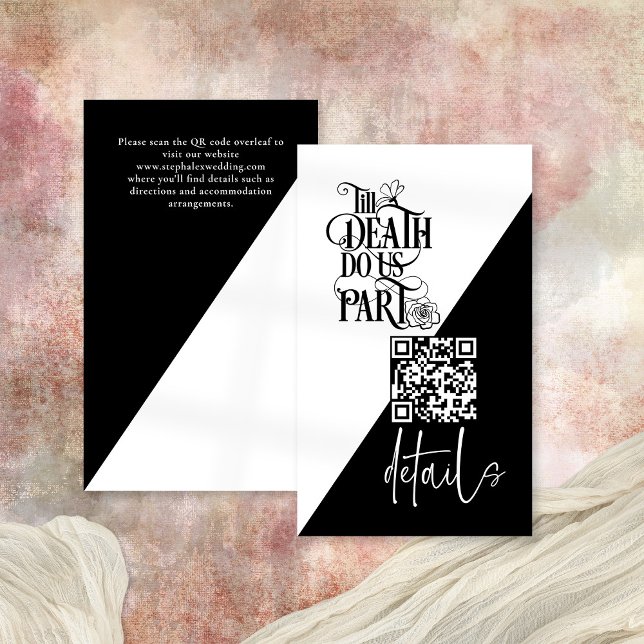 Gothic Til Death Do us Teil QR Hochzeitdetails Begleitkarte (Front and back)